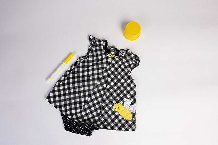 Plaid bee dress with attached bodysuit
