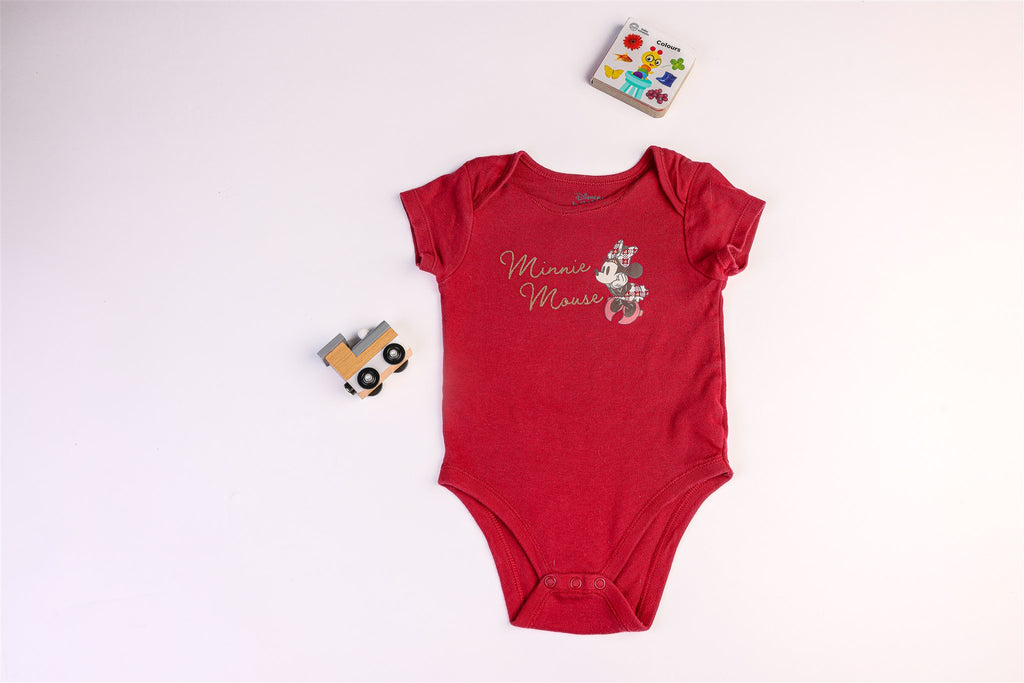 Red Minnie Mouse short-sleeved bodysuit