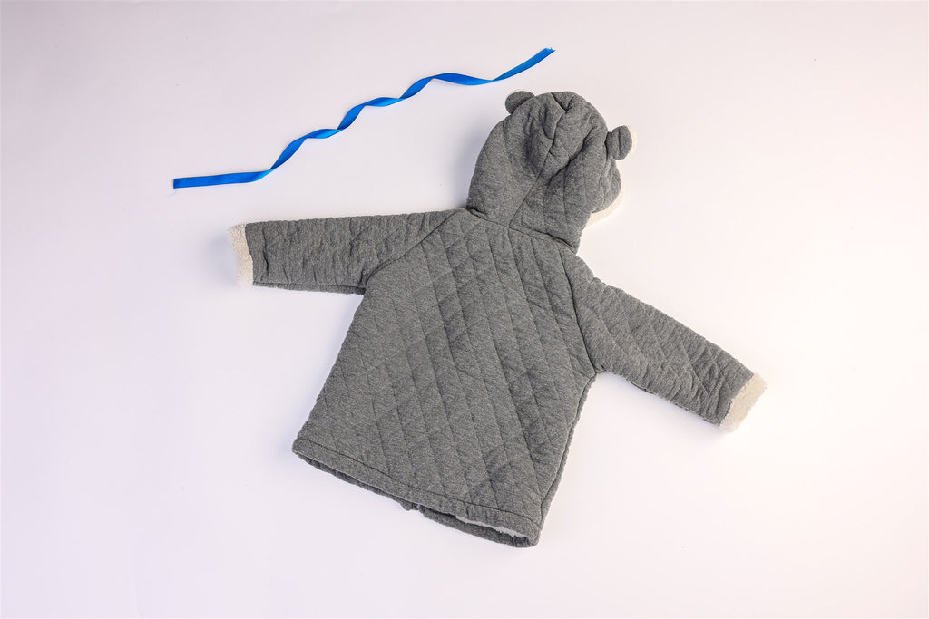 Grey coat with little ears on the hood