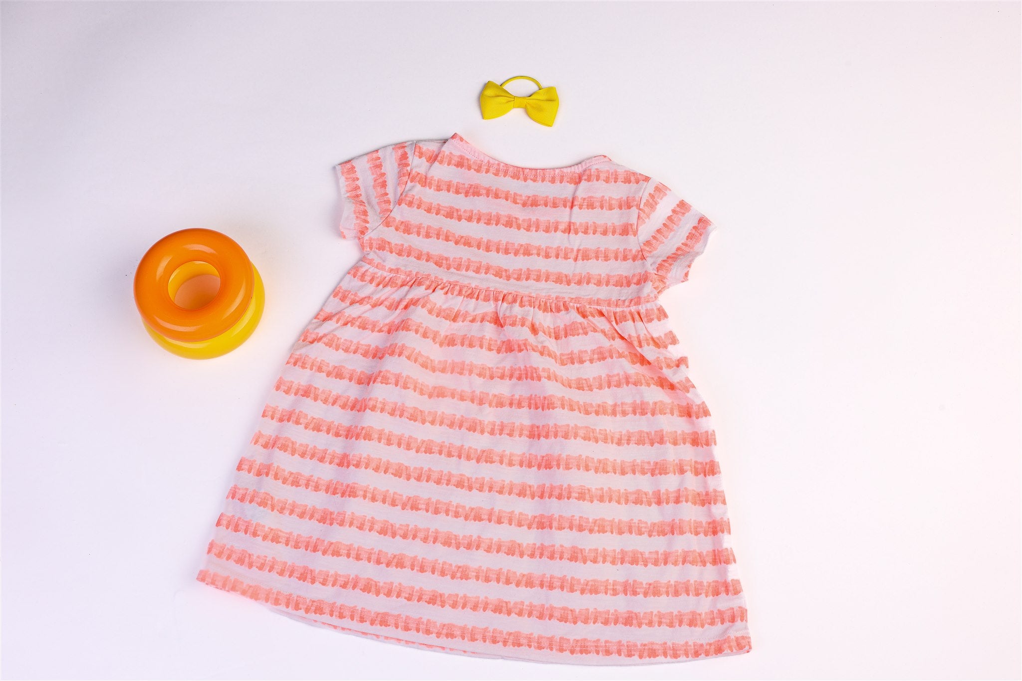 White and coral striped dress