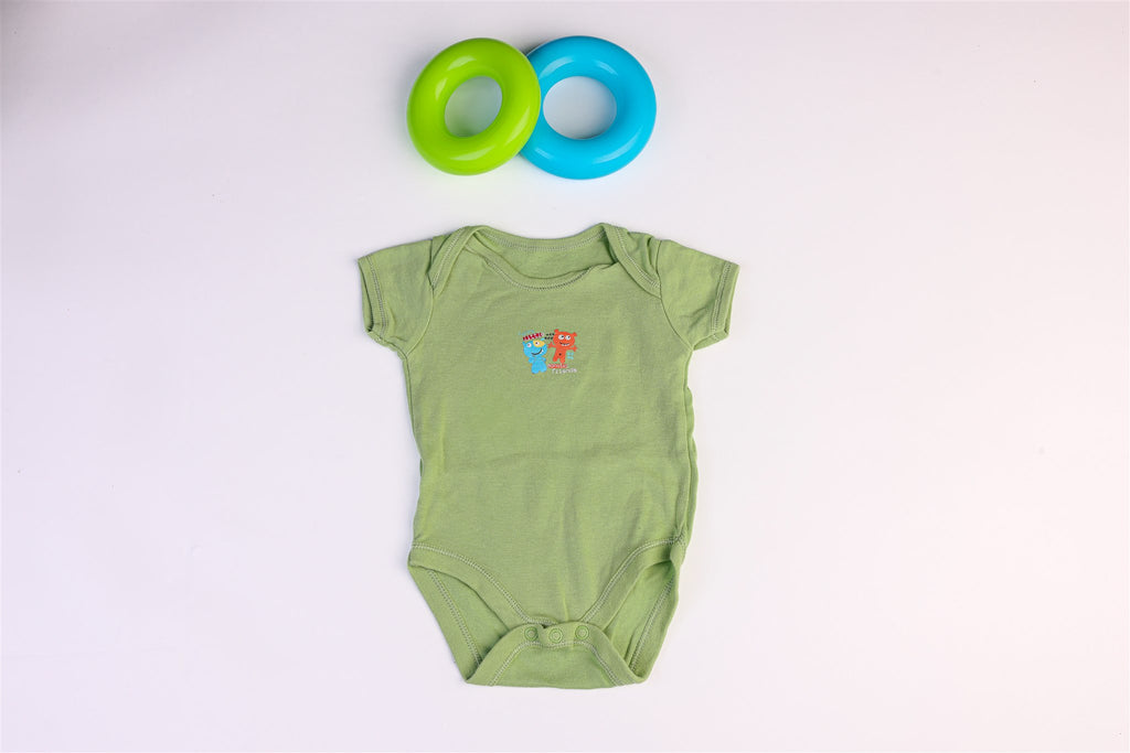 Green bodysuit with two characters