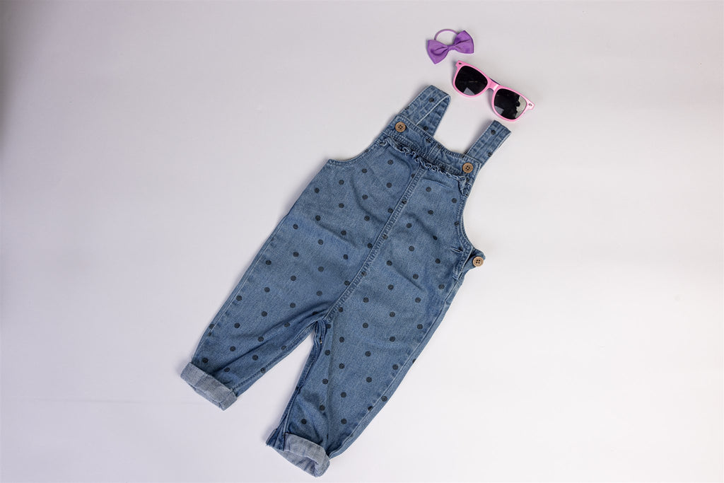 Polka-dot denim dungaree