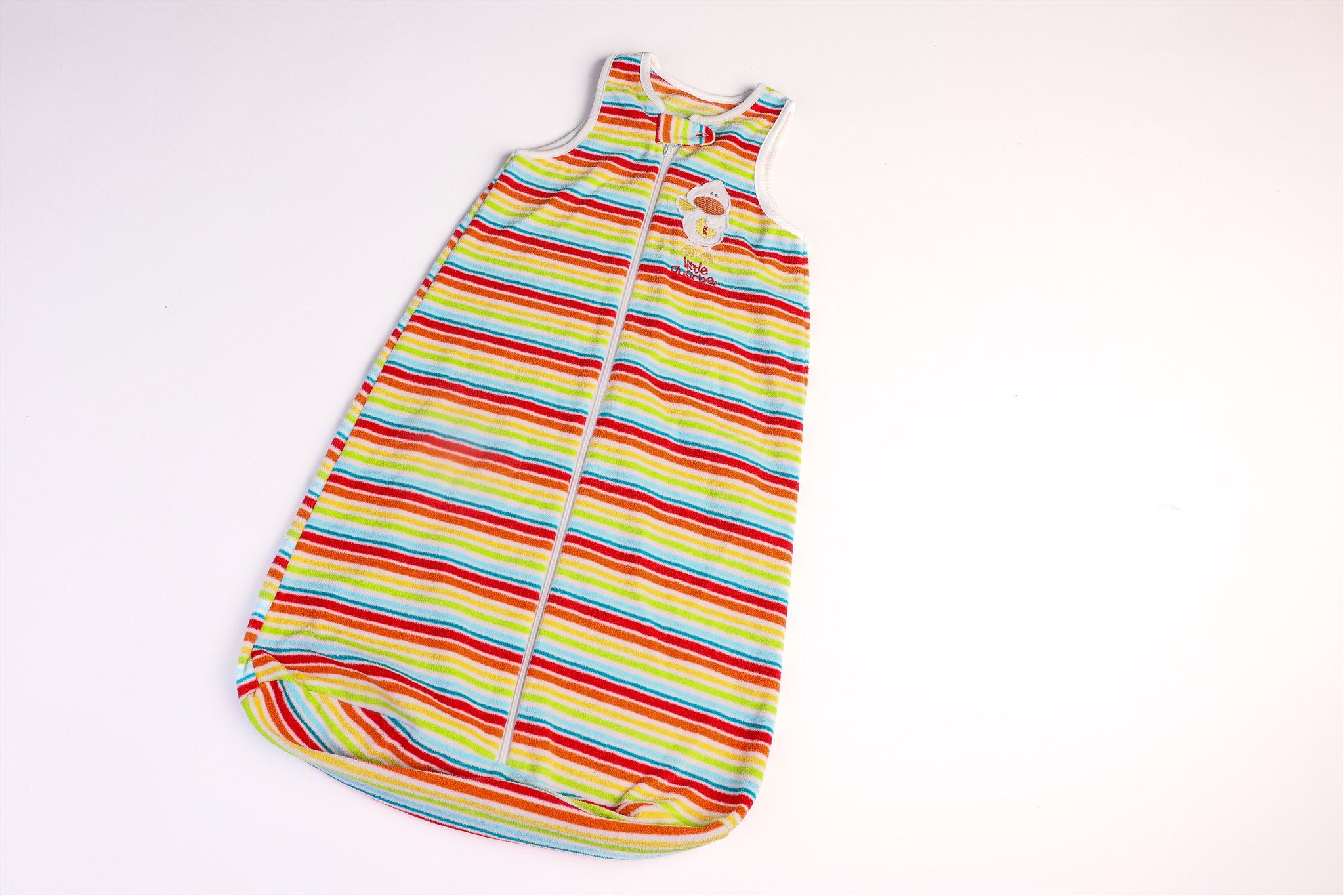 Striped sleeping bag with duck