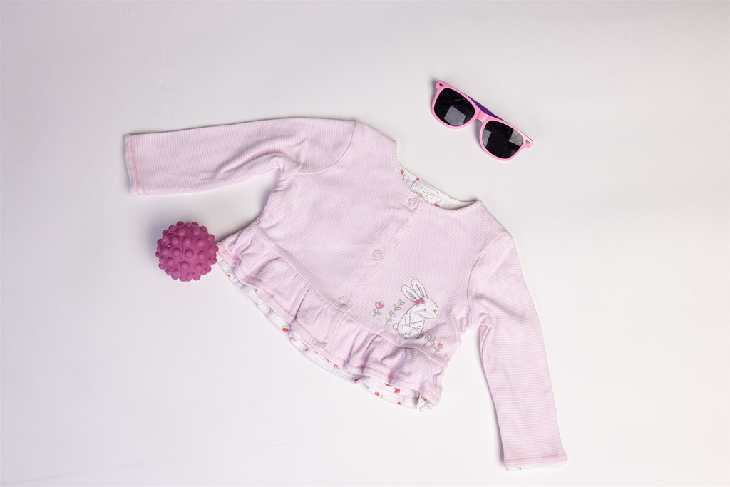 Little pink and white striped jacket with bunny and flowers