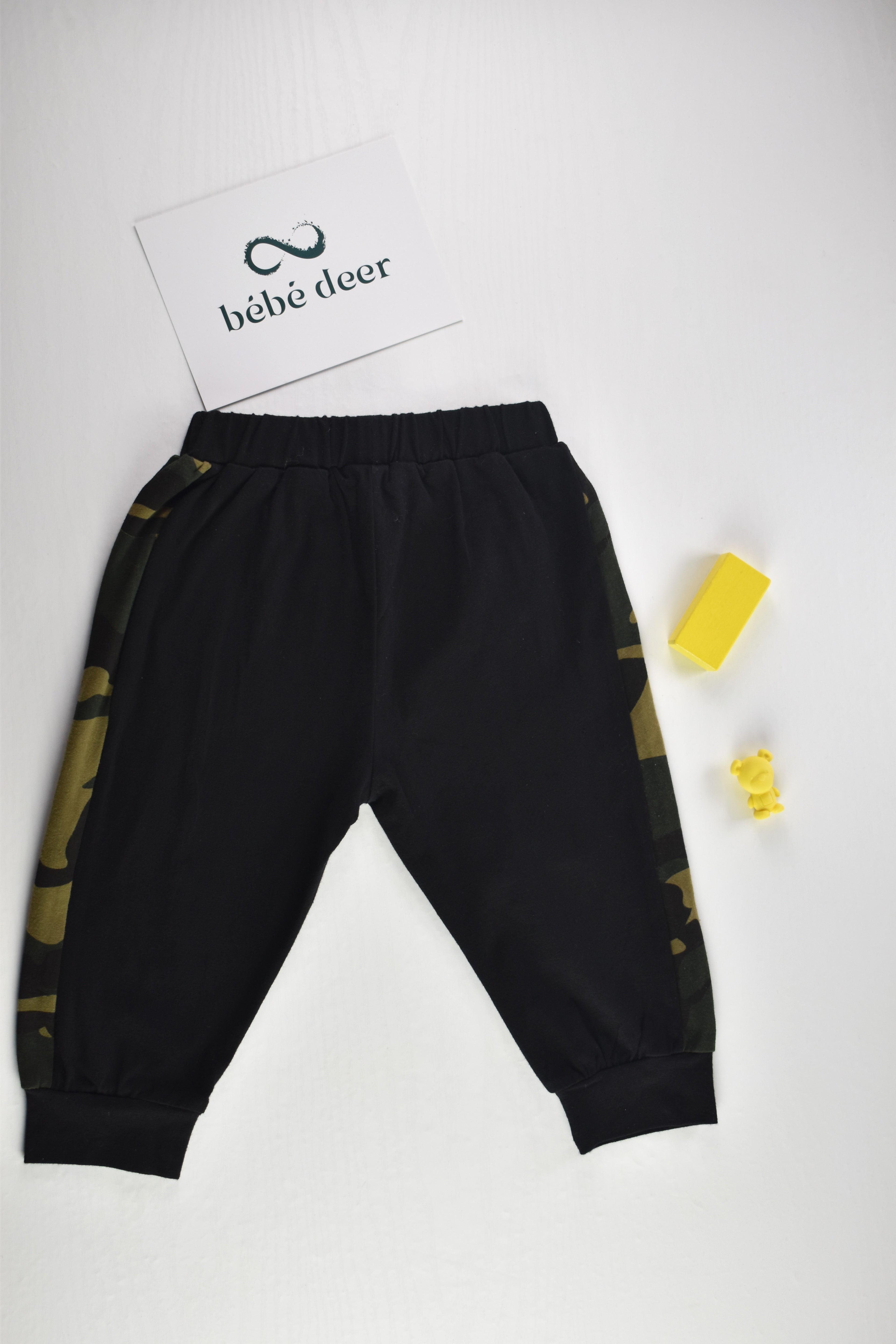 Black joggers with camouflage side panels