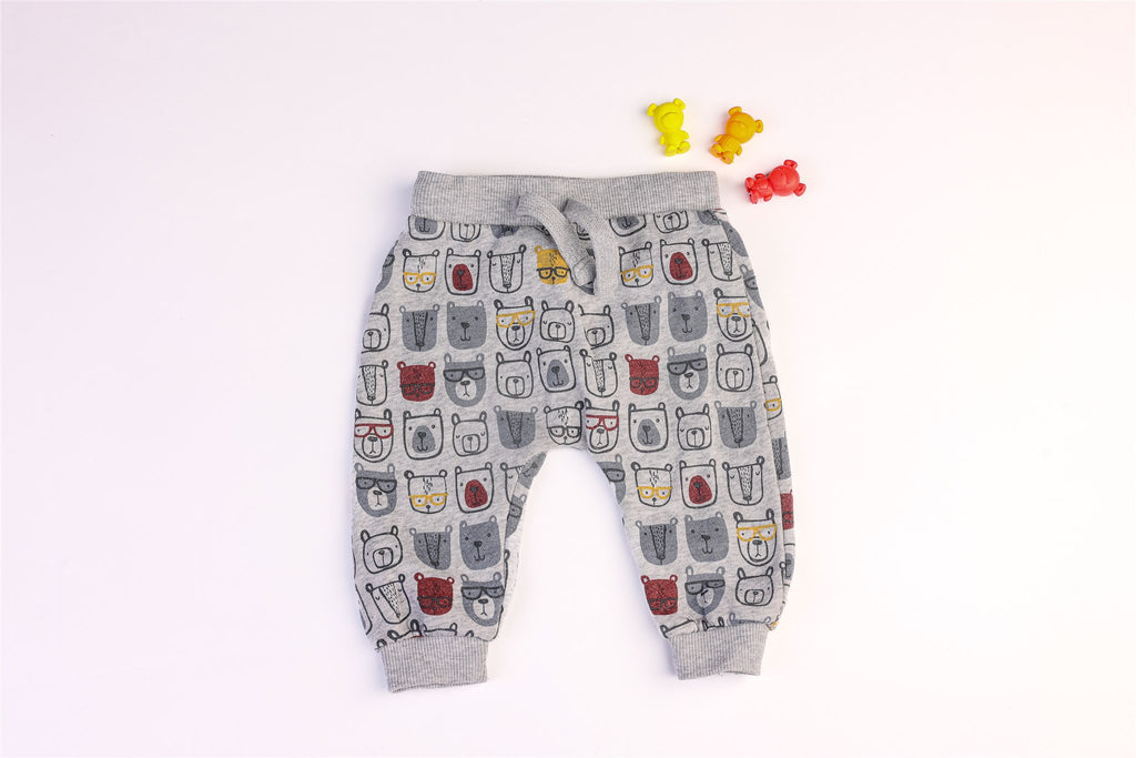 Grey trousers with bear faces