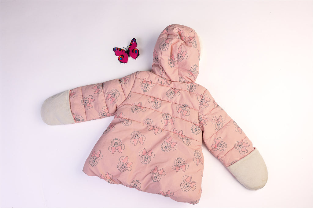 Light pink hooded coat with Minnie Mouse motifs
