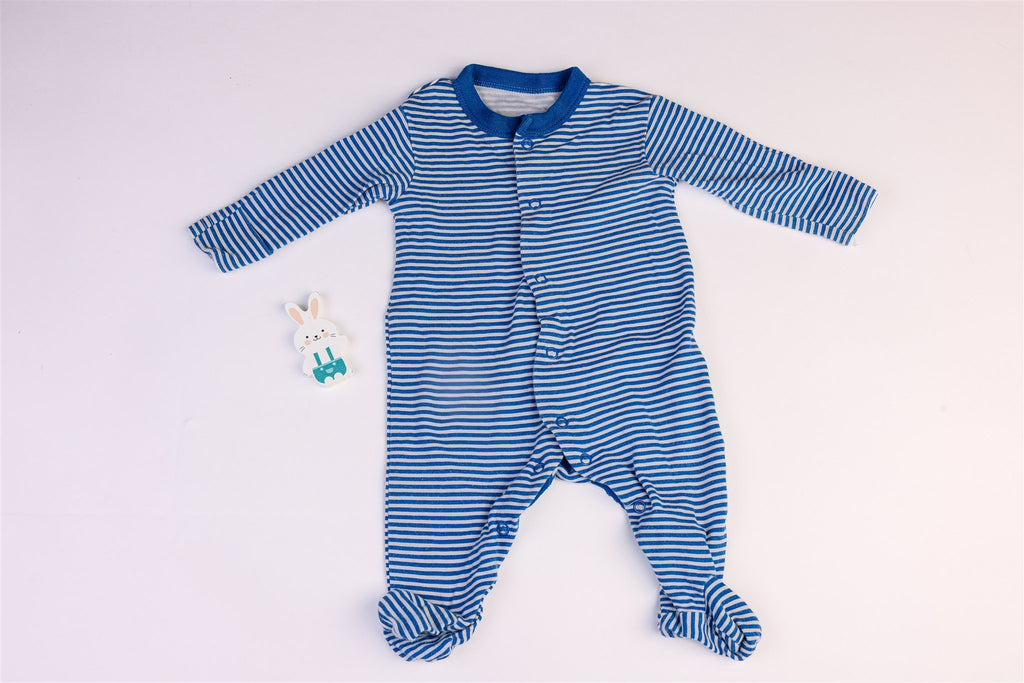 White and blue striped sleepsuit