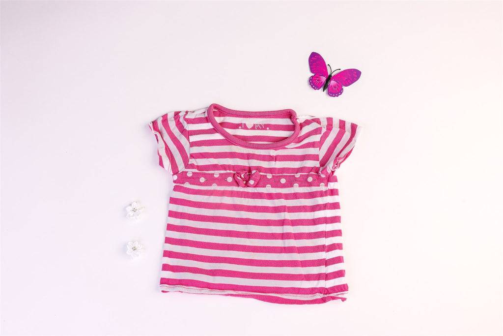 Pink striped top with bow and rhinestones