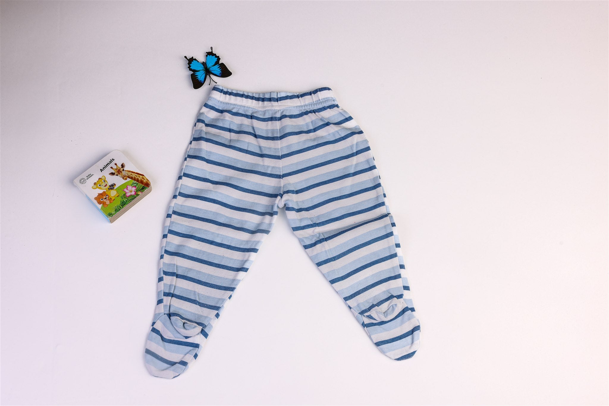 Blue and white striped trousers