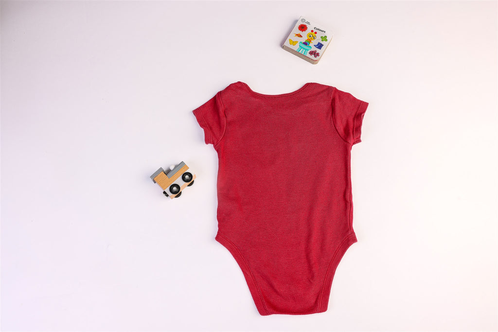 Red Minnie Mouse short-sleeved bodysuit